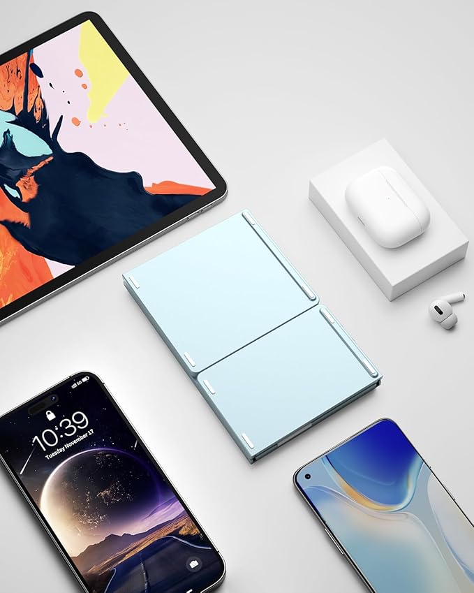 Samsers Foldable Bluetooth Keyboard with Touchpad - Portable Wireless Keyboard with Holder, Rechargeable Full Size Ultra Slim Pocket Folding Keyboards for Android Windows iOS Tablet & Laptop - Blue