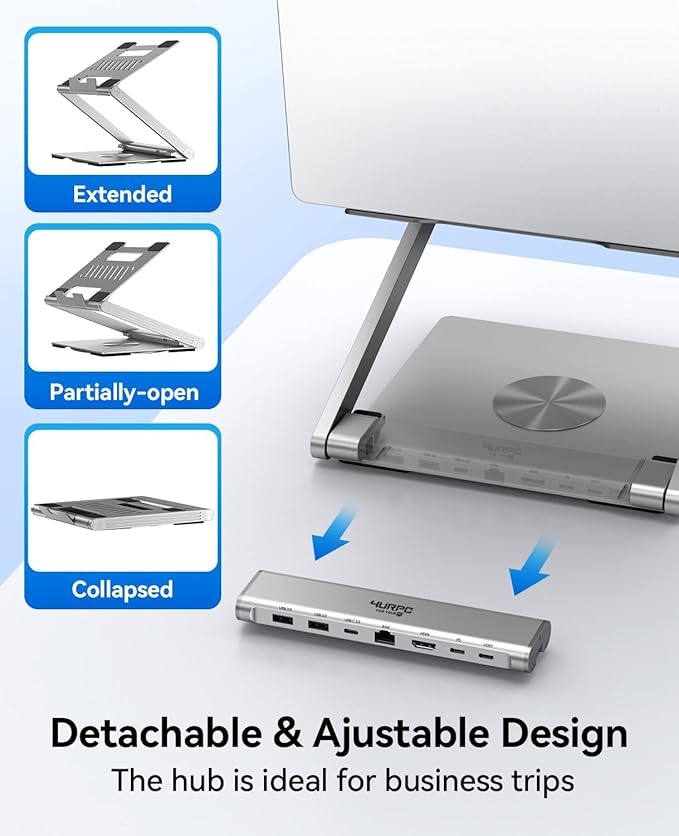 Laptop Docking Station Stand 4K@60Hz for MacBook Pro/Air M3/M4, Dell/HP/Surface/Lenovo/Chromebook, Laptop USB Hub Stand with HDMI, 3 USB, Ethernet, PD 3.0, Adjustable Dock with 360° Rotate Base