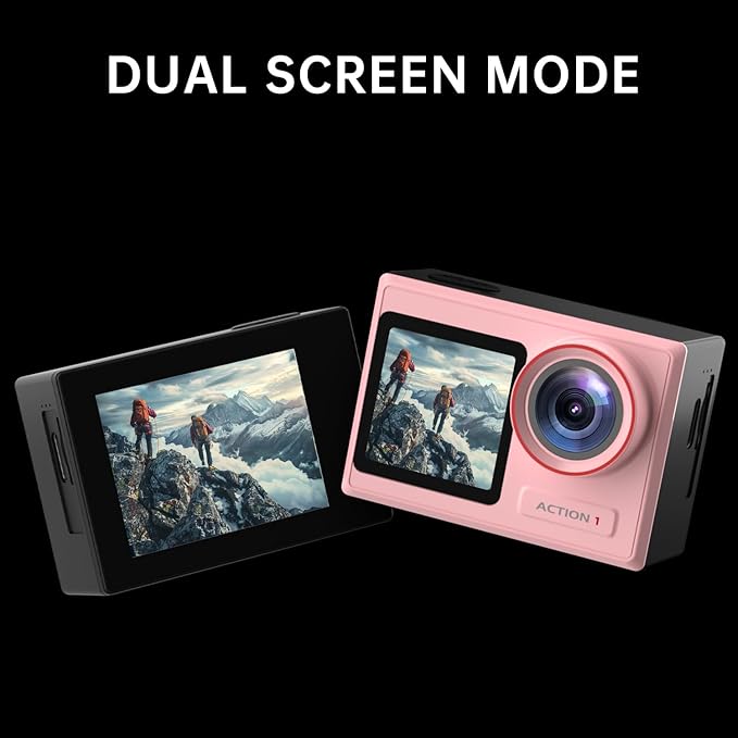 ODDV 4K60FPS 30MP Action Camera with Front LCD and Touch Rear Screens, Underwater Camera with 64GB Memory Card, 132FT Waterproof Camera, EIS, 5X Zoom, WiFi Remote Control（Pink）