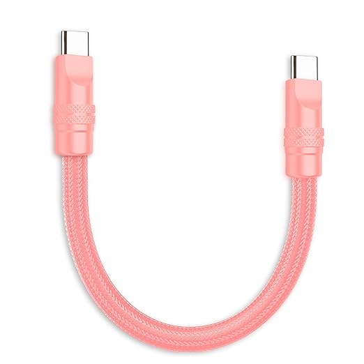 chubbycable Cute Chubby 240W Short USB C Cable Power Bank Fast Charging Cable Nylon Braided Charger Cord Compatible with iPhone 17-15 Series iPad, Pink+Pink, Type-C to Type-C, 0.82FT