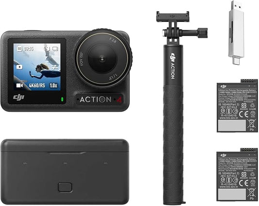 DJI Osmo Action 4 Essential Combo, 4K/120fps Waterproof Action Camera with a 1/1.3-Inch Sensor, Stunning Low-Light Imaging,10-bit & D-Log M Color Performance, Long-Lasting 160 Mins, Outdoor Camera