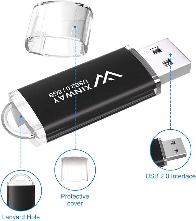 8GB USB 2.0 Flash Drive Thumb Drives Memory Stick Jump Drive Zip Drive, 5 Pack Mixed Colors: Black Blue Green Gold Purple