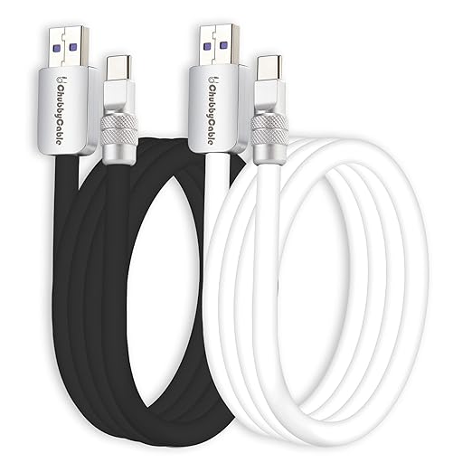 chubbycable Couple Chubby 2-Pack 120W USB C Cable Extra Thick Silicone Fast Charging Cable Compatible with iPhone 17-15 Series iPad Galaxy Series, Black+White, USB-A to Type-C, 8.2FT