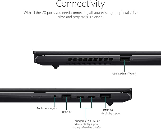 ASUS Vivobook S 15 2023 Laptop 15.6" FHD OLED 14-Core 12th Intel Core i7-12700H 32GB DDR4 4TB SSD Iris Xe Graphics Thunderbolt 4 Wi-Fi 6E Backlit Keyboard Fingerprint Windows 11 Home w/ONT 32GB USB