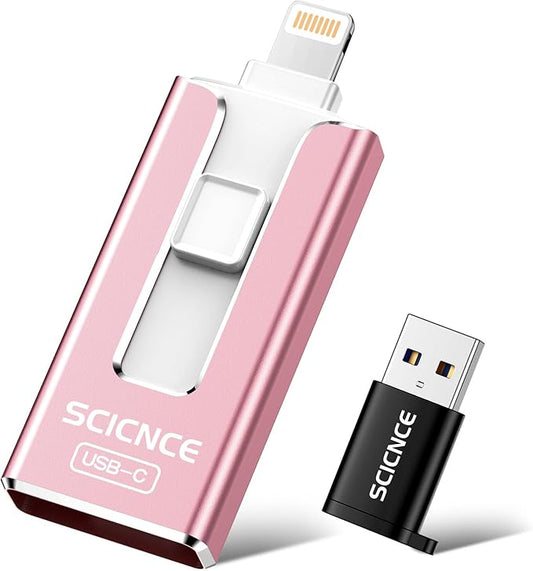 SCICNCE 512GB Flash Drive Intended for iPhone, USB Memory Stick Storage Backup for Photos Videos, Plug and Play No APP Required, Compatible with iPhone iPad Android and Computers (Pink)