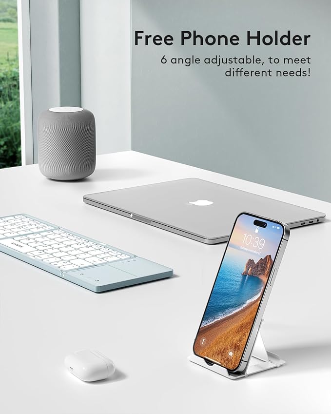 Samsers Foldable Bluetooth Keyboard with Touchpad - Portable Wireless Keyboard with Holder, Rechargeable Full Size Ultra Slim Pocket Folding Keyboards for Android Windows iOS Tablet & Laptop - Blue