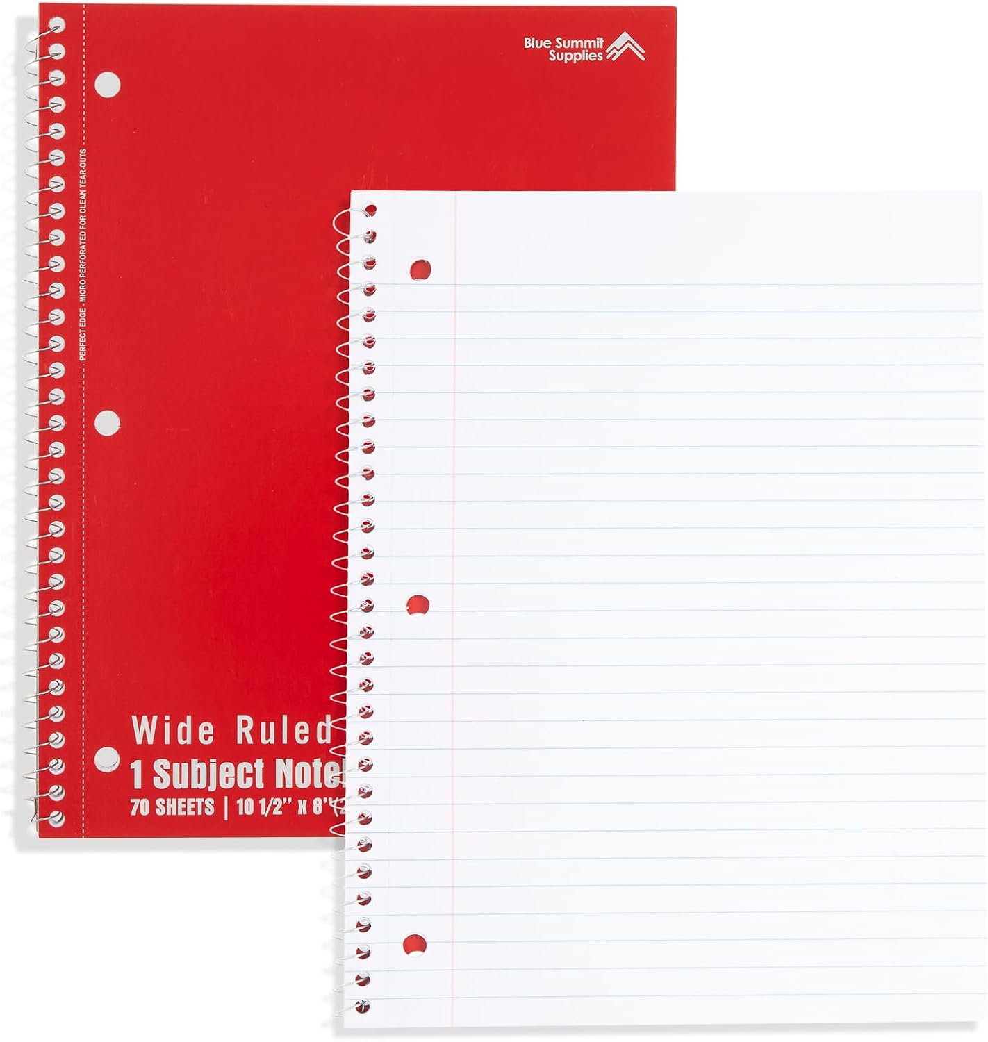 Blue Summit Red Wide Ruled Spiral Notebooks Bulk, 1 Subject Spiral Notebook Wide Ruled, Paper School Bulk Notebooks, 48 Pack