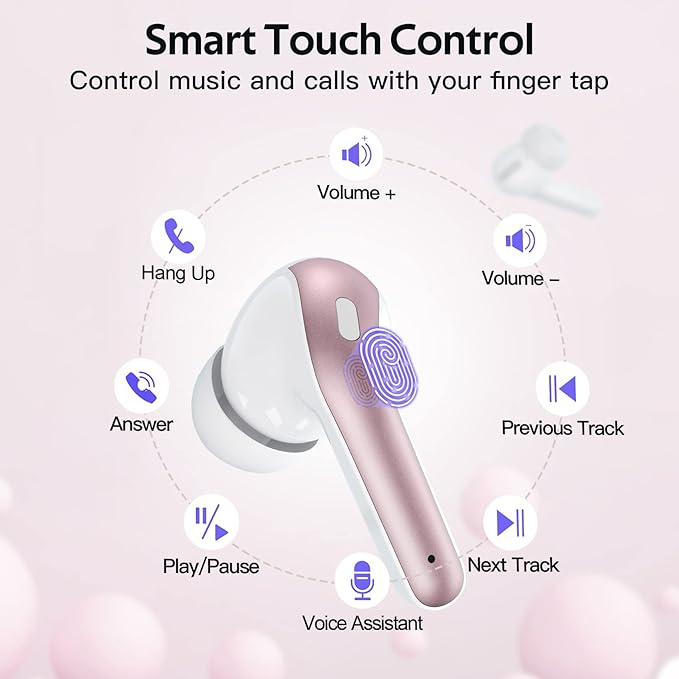 TAGRY Bluetooth Headphones True Wireless Earbuds 60H Playback LED Power Display Earphones with Wireless Charging Case IPX5 Waterproof in-Ear Ear buds with Mic for TV Smart Phone Laptop Computer Sports