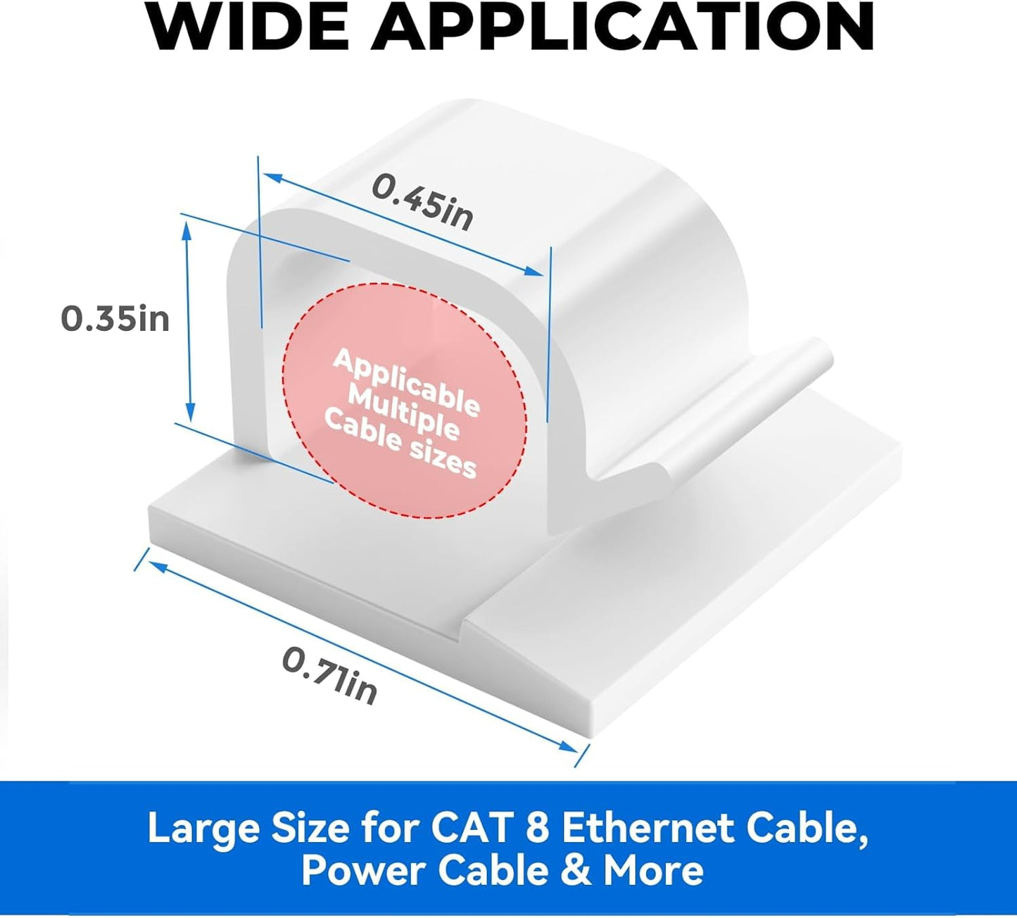 Large Cable Clips 40pcs with Strong Adhesive Tapes,Wire Holder Organizer Cord Management for Car, Office and Home (White- L04(40PCS))