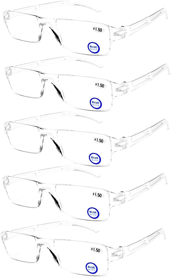 AQWANO Blue Light Blocking Computer Reading Glasses 5 Pack Clear Frame Rimless Readers Anti Glare Filter Lightweight for Women Men,1.5
