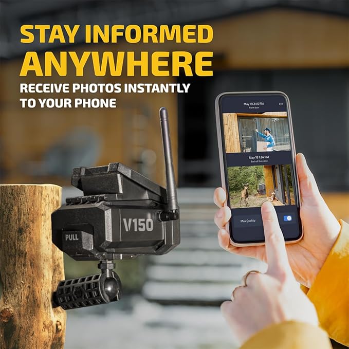 Vosker V150 Twin Pack Solar-Powered LTE Cellular Home Security Outdoor Camera | Motion Activated Photo Capture Nightvision Wireless Camera |Receive Photos (No Video) on Your Mobile App (2 Pack)