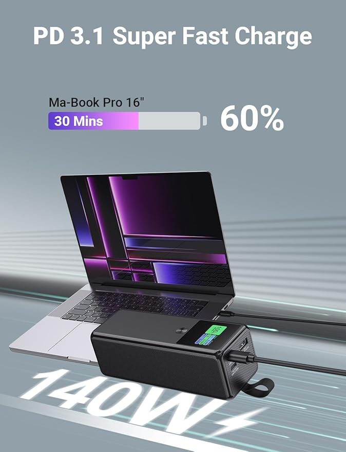 140W Power Bank, 27600mAh 3-Port PD3.1 Portable Charger Power Bank/ Portable Phone Charger with 140W C Port for 1Phone 17/16/15/14/13/12 Series, Ma-Book/1Pad, Laptop, Samsung, Steam Deck, Dell XPS