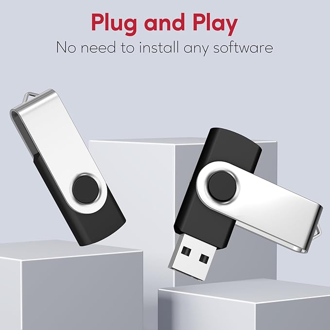 AreTop 50 Pack 2GB Bulk Flash Drives, USB 2.0 2GB Flash Drives Pack Swivel Thumb Drives Bulk USB Drives, Black