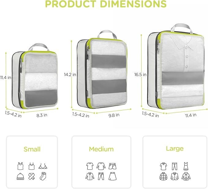 Cipway Mesh Compression Packing Cubes, Ultralight See Through Luggage Organizer Bags, Travel Essentials for Carry on Suitcase（3 Pcs,White）