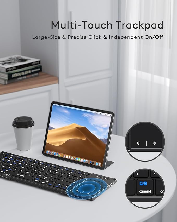 Samsers Foldable Bluetooth Keyboard with Touchpad, Full-Size Dual-Mode Wireless Folding Keyboard, Rechargeable Portable Travel for iOS Windows Android Mac OS, Support 4 Device(BT5.1x3 + 2.4G)