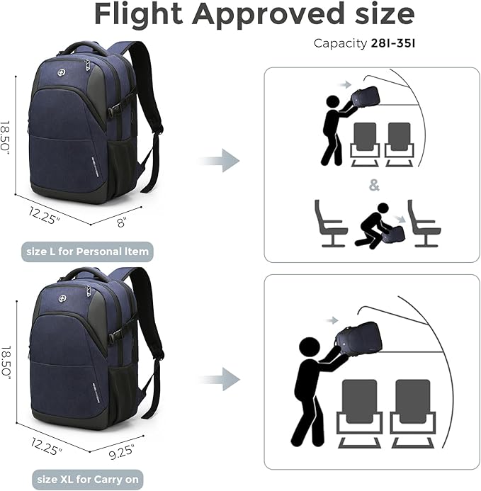 Swissdigital Design Travel Laptop Backpack for Men and Women, 35L Expandable Large Business Backpack with USB Charging Port for Fits 17 Inch Notebook, Blue | ANDWIL PRO