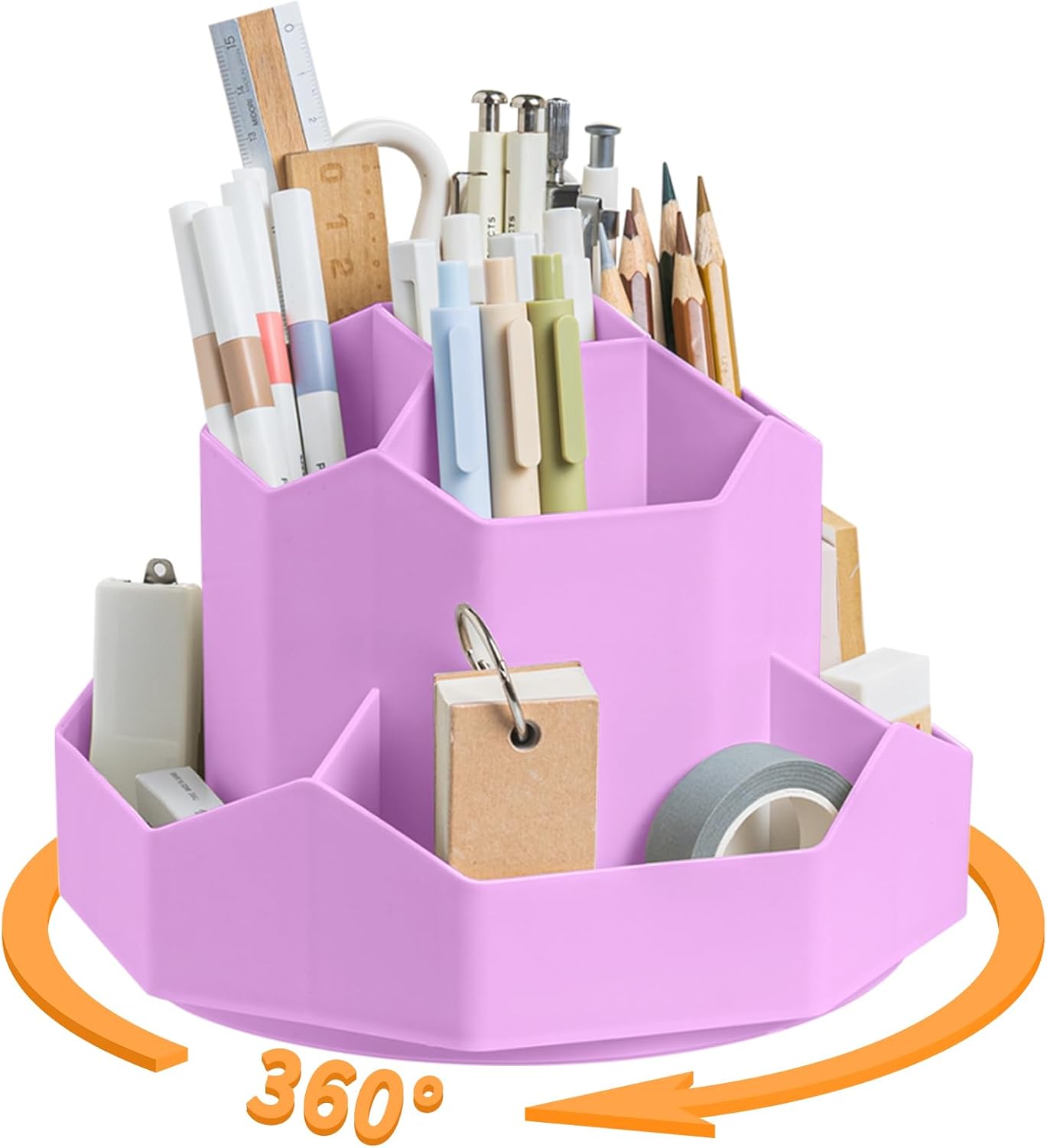 Pencil Pen Holder for Desk,9 Slots 360 Degree Rotating Desk Organizers,Desktop Storage Stationery Supplies Organizer, Cute Pencil Cup Pot For Office, School, Home(Purple)