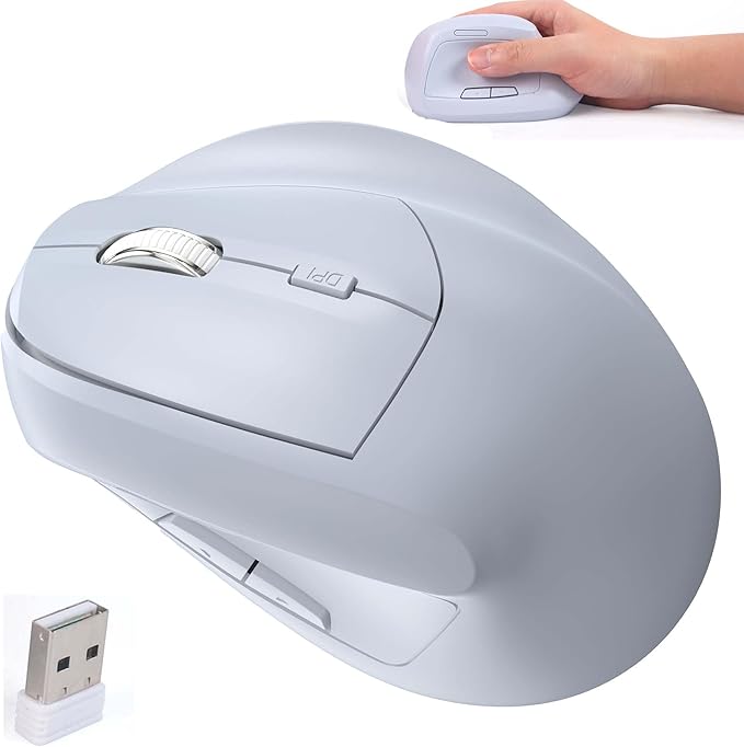 Wireless Bluetooth Mouse Vertical Ergonomic Dual Mode Rechargeable Silent Portable High Precision Optical Cordless Mice with USB Receiver for PC/Laptop/Tablet/MacBook Boy Girl,Reduce Wrist Pain(Blue