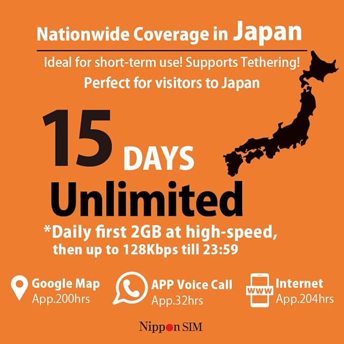 Japan SIM Card 15 Days Data Only | Daily 2GB High-Speed 4G LTE + Unlimited Data at Reduced Speed | No Roaming Needed for Faster, Safer Access | Hotspot tethering Supported | Docomo | Made in Japan