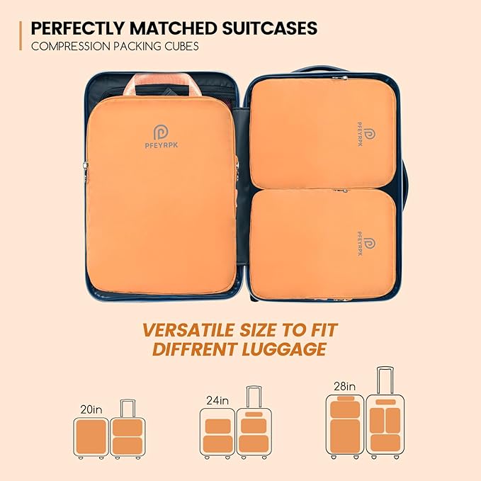 Lightweight Compression Packing Cubes for Suitcases, Compressible Expandable Travel Packing Organizer with Clear Toiletries and Backpack Bag, Travel Essentials for Carry on Luggage 7 Set