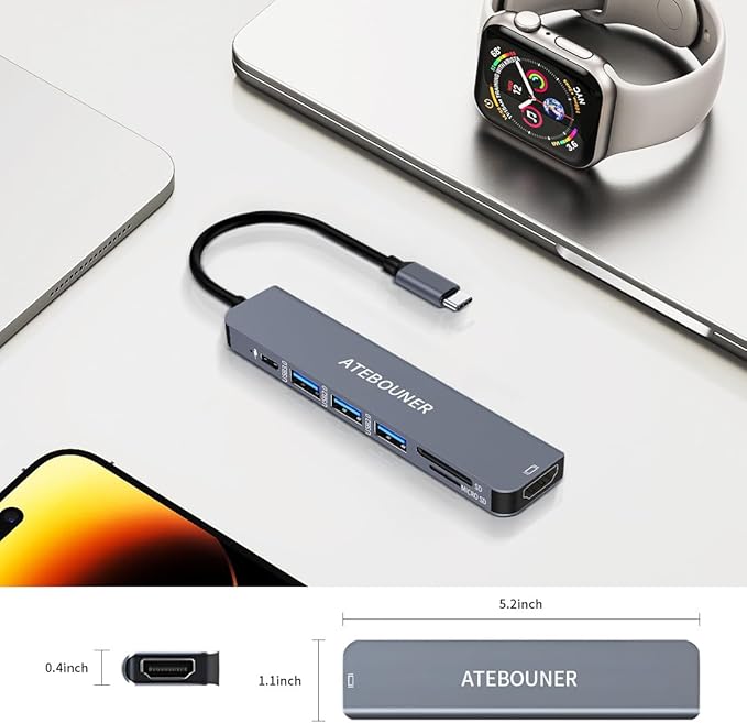 MacBook Adapter Multiport USB c hub multiport Adapter MacBook USB Adapter USB hub USB c 7 in 1 usbc dongle with 4K HDMI 100W PD USB 3.0 hub with sd Card Reader usbc hub USB Adapter for MacBook Air