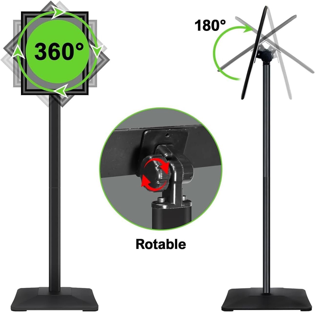 Heavy Duty Adjustable Pedestal Poster Sign Stand, 11x17 Aluminum Open Floor Standing Sign Holder for Vertical and Horizontal View Display, Black