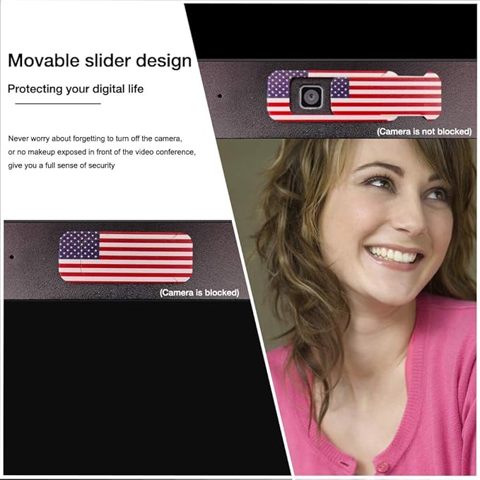Webcam Cover, Laptop Camera Cover Slide, Ultra-Thin, US Flag Pattern Design, Web Camera Cover fits Laptop, Desktop, PC, Macboook Pro, iMac, Computer, Protect Your Privacy & Security