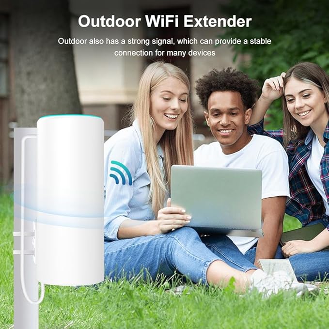 AC1200 Outdoor WiFi Extender, 2-Minute Quick Pairing, Dual-Band,AP&Repeater,Up to 85 m,65 Devices, One Ethernet Port (RJ45)，Home Signal Booster