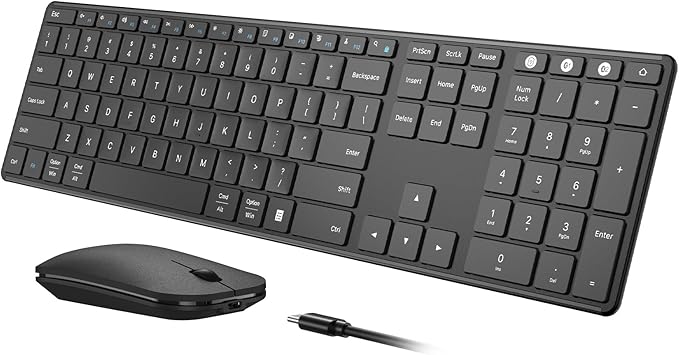 seenda Wireless Bluetooth Keyboard and Mouse Combo (USB + Dual BT), SKM64-3 Multi-Device Rechargeable Slim Keyboard and Mouse, Compatible for Win 7/8/10, MacBook Pro/Air, iPad, Tablet - Black