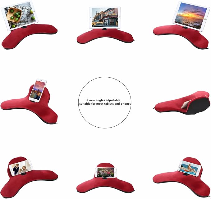 Pillow Cushion Multi-Angle Soft Tablet&Phone Stands, Pad Pillow Holders with Adjustable Angle Control for Pad Air, Pad Mini, Pad Pro, iPhones, Tablets, eReaders, and More (Wine Red)