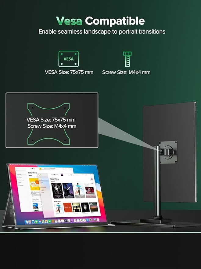 Newsoul Portable Monitor 4K 16" Laptop Monitor 1200Nits High Brightness, 2000:1 Contrast Fast IPS Matte Screen with VESA & Protective Case, Built-in USB-C HDMI Portable Screen for Phone Game Console