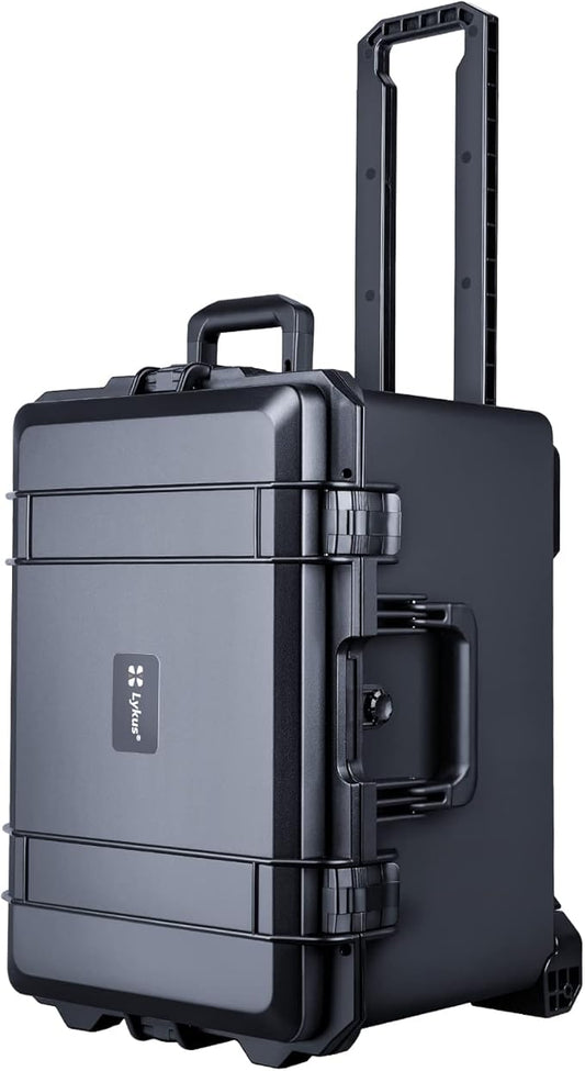 Lykus HC-5230 Large Waterproof Hard Case with Wheels and Customizable Foam, Interior Size 20.5x14.2x13.6 inch, Suitable for cameras, lenses, electronic equipment and more
