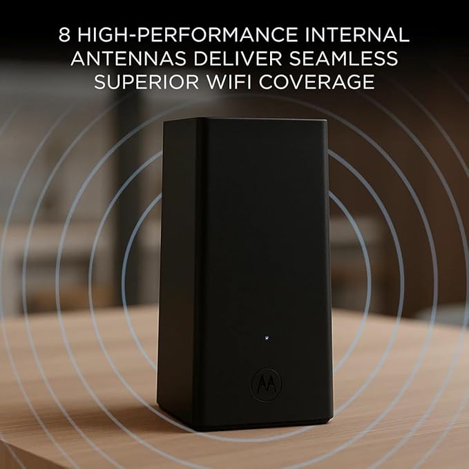 Motorola MQ20 WiFi 6E Router with Easy Mesh, Tri-Band 8.4 Gbps Speed, 3000 sq. ft Coverage, Advanced Parental Controls, Next-Gen Security & Seamless Device Management, Black, Single Pack