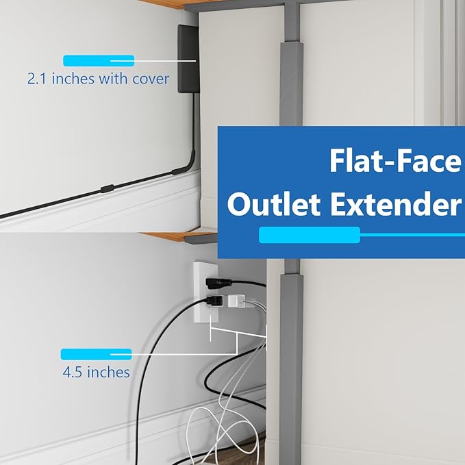 LIDER Outlet Extender with 3 Receptacles, 12W USB Type-A, and USB Type-C, Ultra-Thin Wall Plate Plug with Cord Extender, 3-Outlet Power Strip, Flat-Face, Slim Design, ETL-Listed, 3ft Cord, Black