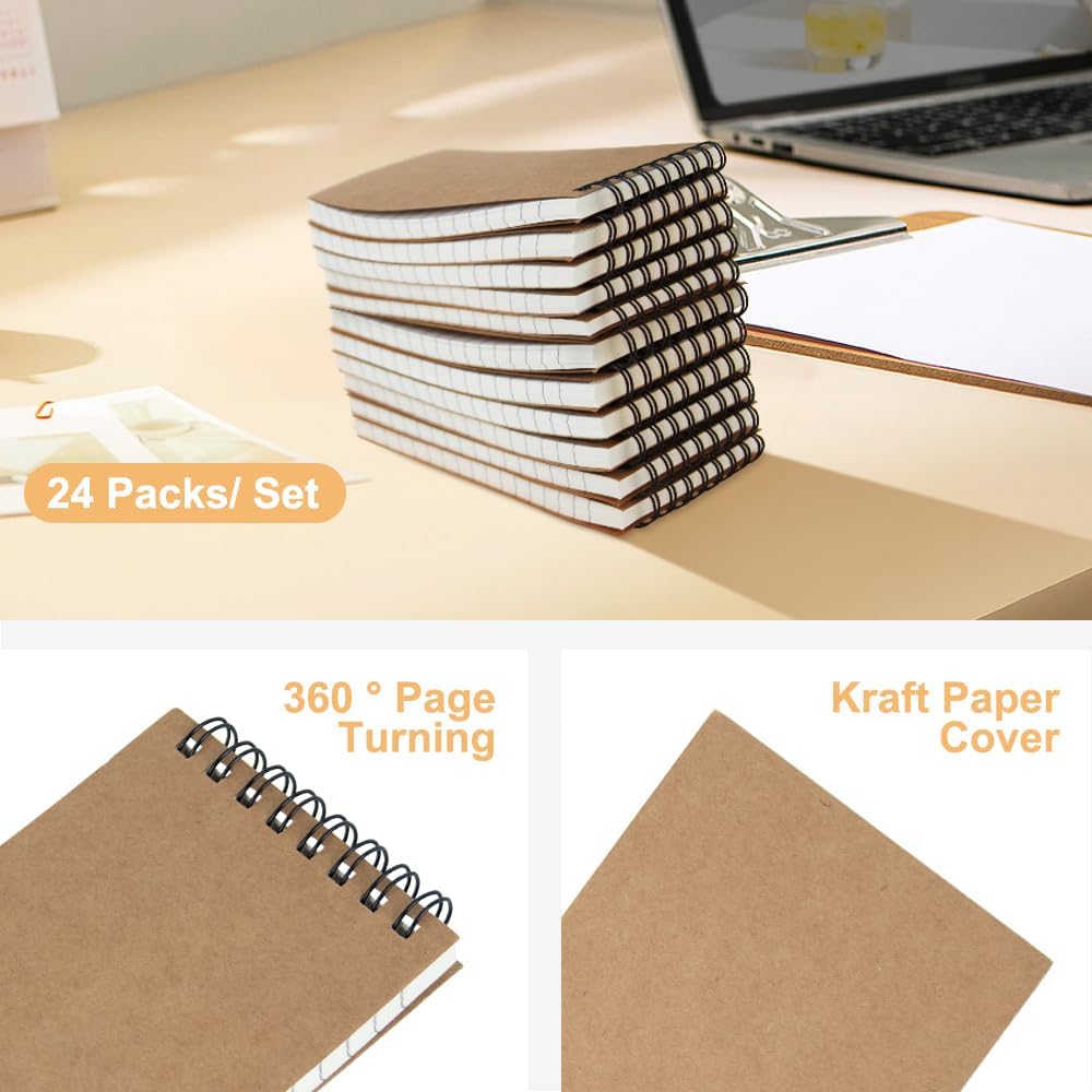 Memo Pads 24 packs, Small 3x5 Spiral Notepads, Office Style Mini Notebook, Small Notepad Pocket Size, Pocket Notebooks for Home, College, Work or School - Lined College Ruled Paper
