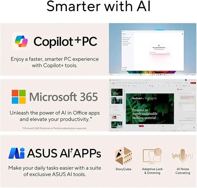 ASUS Zenbook S 16 Touchscreen Laptop 16" OLED Business Laptops AMD Ryzen AI 9 365 24GB DDR5 2TB SSD WiFi 7 Backlit KB Lifetime Microsoft Office Windows 11 Pro Laptop Computer Copilot AI