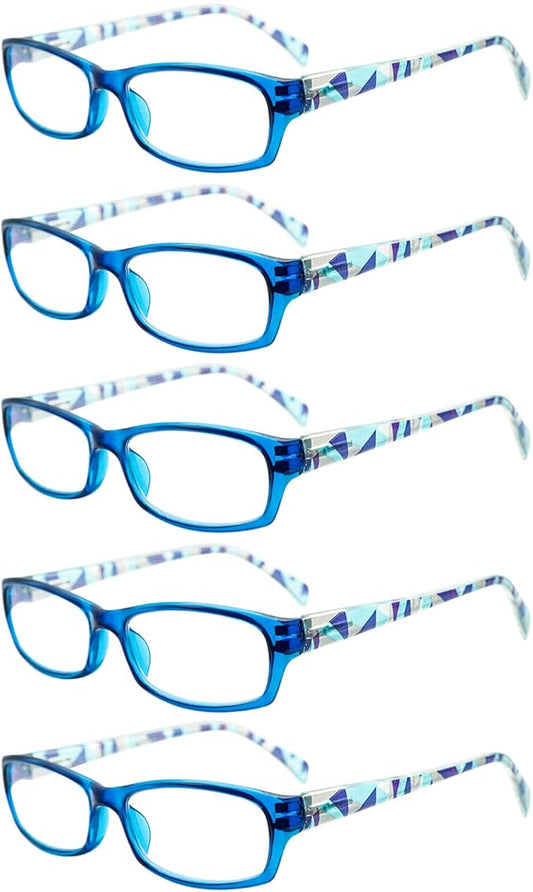 VIDEBLA 5 Pack Computer Reading Glasses Men and Women Anti Eyestrain Blue Light Blocking Glasses for Reading (5 Blue, 4.0)