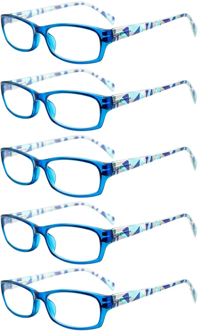 VIDEBLA 5 Pack Computer Reading Glasses Men and Women Anti Eyestrain Blue Light Blocking Glasses for Reading (5 Blue, 0.00)