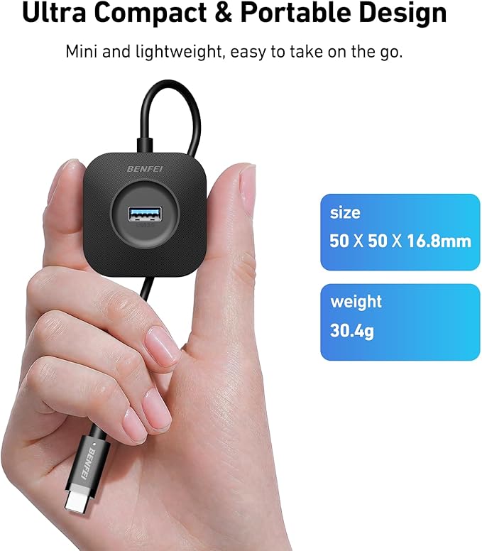 BENFEI USB C Hub, 4 Ports USB 3.0 Hub with 5Gbps Data Transfer, USB C Splitter for Type C MacBook, Mac Pro, iMac, Surface, XPS, Flash Drive, Mobile HDD