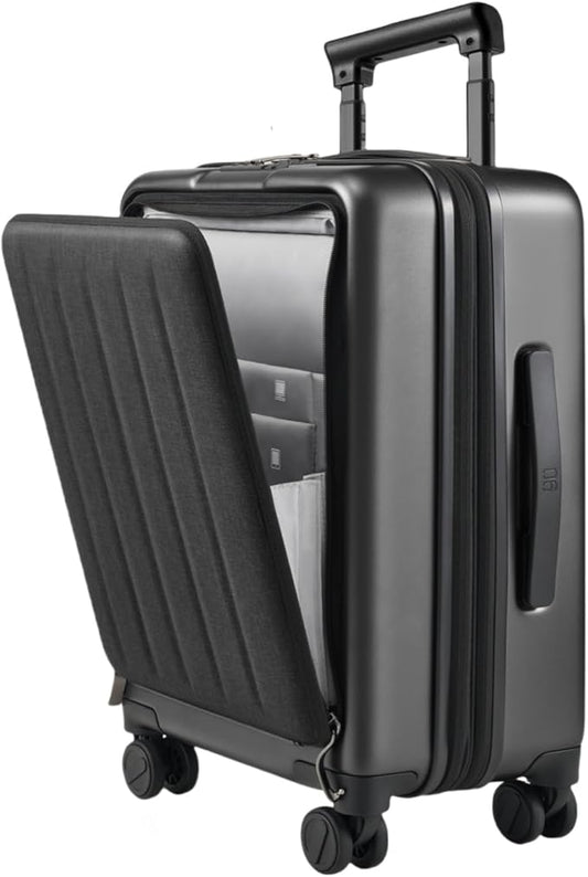 NINETYGO Carry on Luggage 22X14X9 Airline Approved with Front Laptop Pocket, 20 Inch Luggage with Front Compartment, Expandable, Double Spinner Wheels, Hardsided PC, TSA Lock (Black, Seine Max)