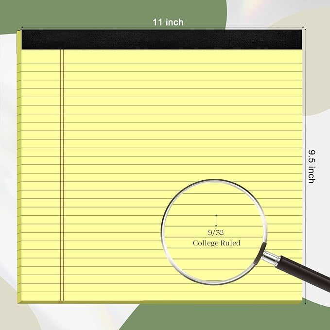 3 Pack Yellow Legal Pads 11 x 9.5 College Ruled Yellow Paper Note Pad Narrow Ruled 30 Sheets Notepads Perforated Writing Pad Clear Print Horizontal Pads of Paper