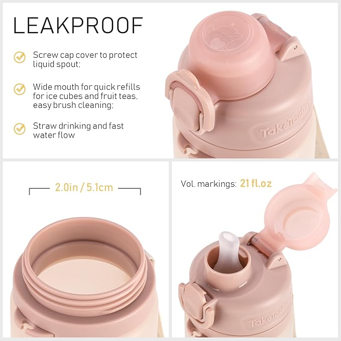 TakeToday Collapsible Water Bottles 20oz, Leak Proof, BPA-Free, Foldable Silicone Travel Water Bottle with Straw Strap for Cycling, Hiking, Outdoors