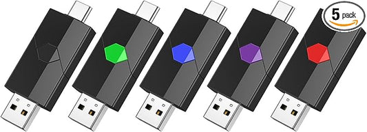 Aiibe 64GB USB C Flash Drive 5 Pack Type C + USB-A Dual Thumb Drive USB2.0 Memory Stick 64GB Flash Drives Push-Pull Portable Stick 64 GB (5 Pack, Black Green Red Blue Purple)