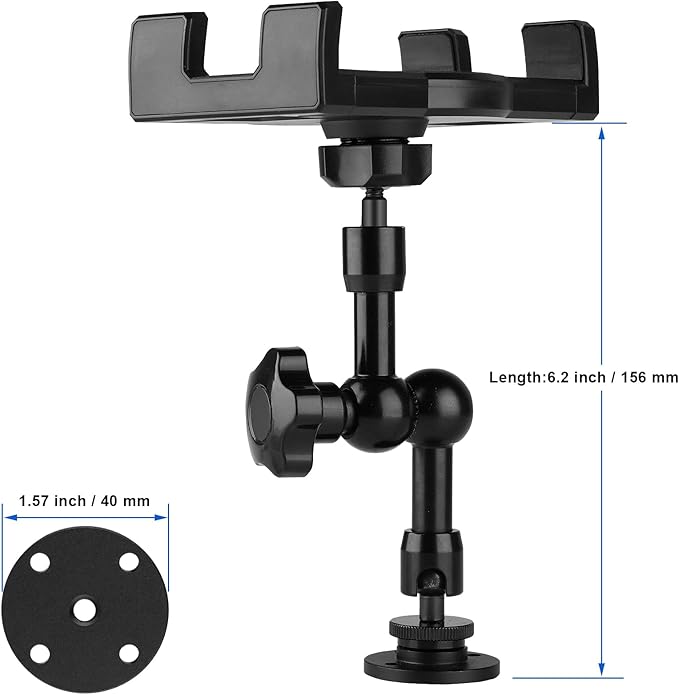Heavy Duty Drill Base Tablet Holder, iPad Mount for Truck/Car/Boat/Wall/Desk/Vehicle Dashboard,360° Adjustable Aluminum Alloy Arm Mount Compatible with 7~12.9" iPad/Nexus/Fire HD/e-Book/Switch
