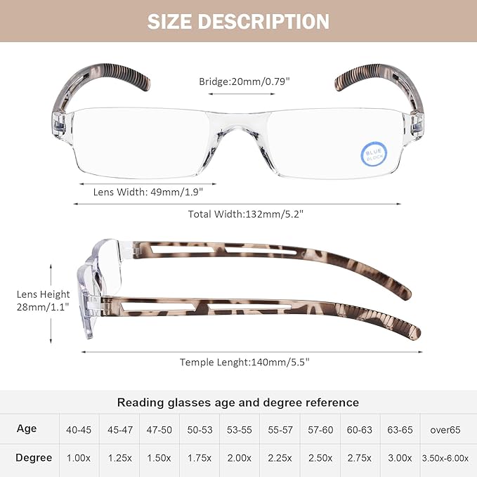 AQWANO 5 Pack Rimless Computer Reading Glasses Blue Light Blocking, Fashion Clear Frames Lightweight & Comfort Readers for Women Men Anti Glare/Eyestrain, 2.5