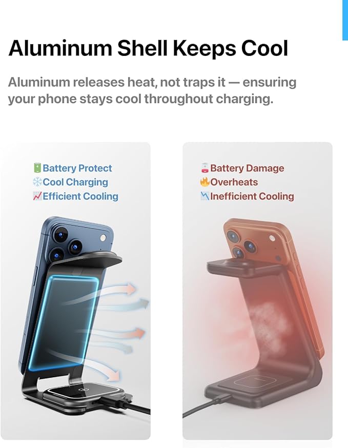 Intoval 3 in 1 Wireless Charging Station for iPhone 17 16 15 14 13 12 11 X Pro Max, Wireless Charger for Apple Watch Ultra 3 SE 9 8 7 6 5 4 3 2, for AirPods 4 Pro Pro 2 3 (Y93, Grey)