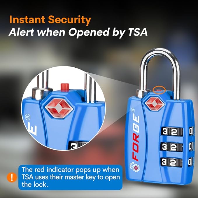 Forge Luggage Locks TSA Approved 4 Pack 4 Colors, Small Combination Lock with Zinc Alloy Body, Open Alert, Easy Read Dials, for Travel Suitcase, Bag, Backpack, Lockers.