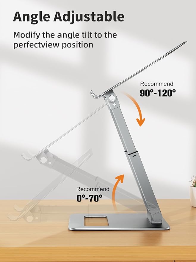 tounee Laptop Stand for Desk Adjustable Height, Telescopic Computer Stand with Pull Out Design Ergonomic Laptop Riser Fits All Laptops 10-17"-Silver