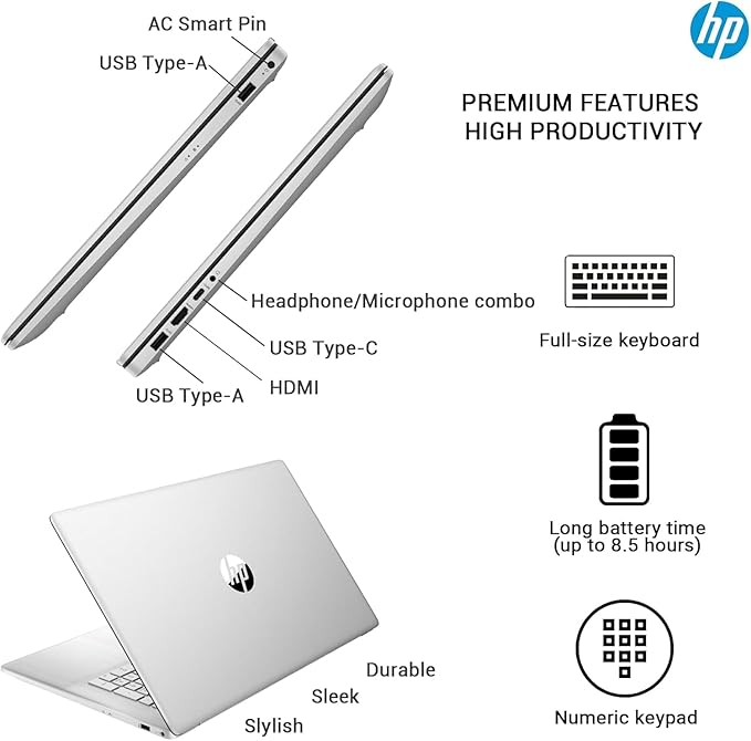 HP 17 Laptop Business, 17.3" FHD IPS Display, 32GB RAM, 1.5TB Storage (1TB SSD + 500GB Ext Drive), 6-Core AMD Ryzen 5 Processor, Lifetime Microsoft Office, Long Battery, MarxsolAccessory, Win 11 Pro