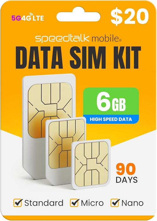 SpeedTalk Mobile 6 GB High Speed Prepaid SIM Card for 30 Days | 5G 4G LTE Data for iOS Android Smart Phones | 3 in 1 Simcard | USA Nationwide Coverage | No Talk & Text